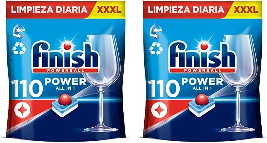 Finish Powerball Power All in 1 pastilhas de máquina de lavar louça tudo em 1, pack poupança de 110 pastilhas (embalagem de 2)