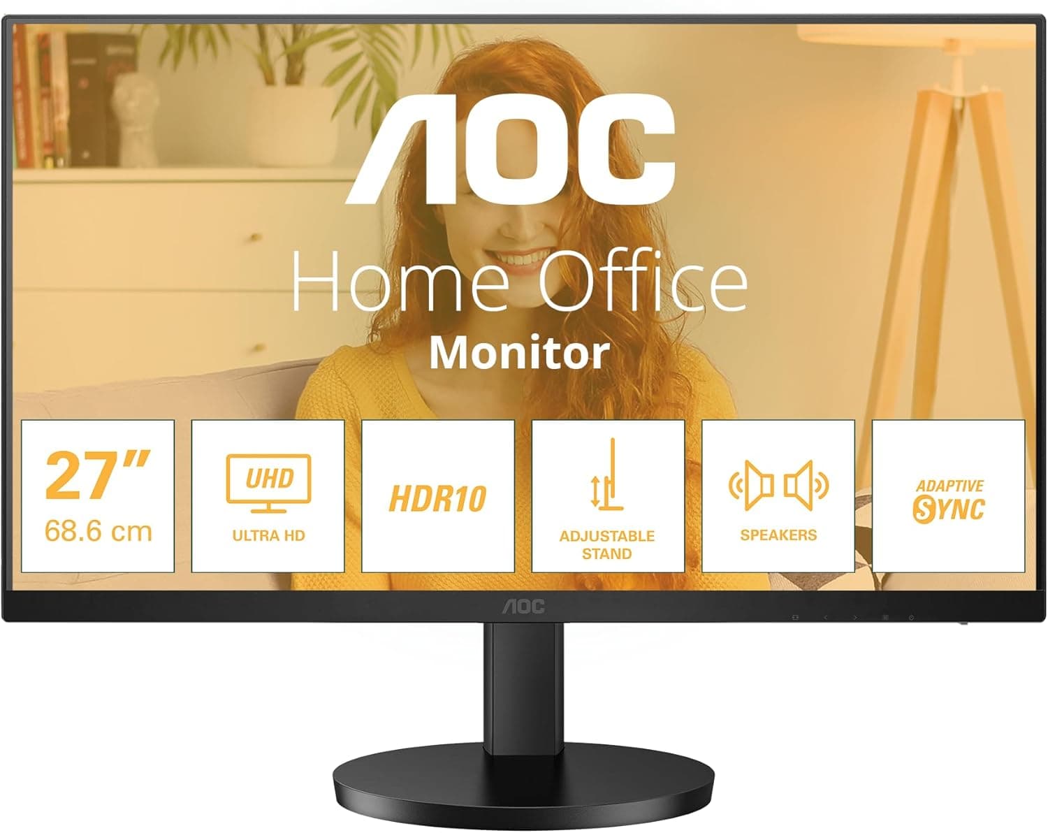 AOC U27B3AF Monitor UHD de 27 polegadas, alto-falantes, altura regulável, HDR10 (3840 x 2160, 60 Hércios, HDMI 2.0, DisplayPort 1.4) preto
