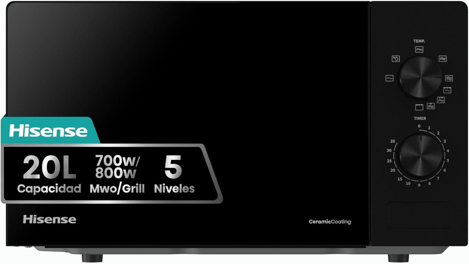 Hisense H20MOBP1G | Micro-ondas com grill 20 L e revestimento cerâmico, 700 W, fácil de limpar