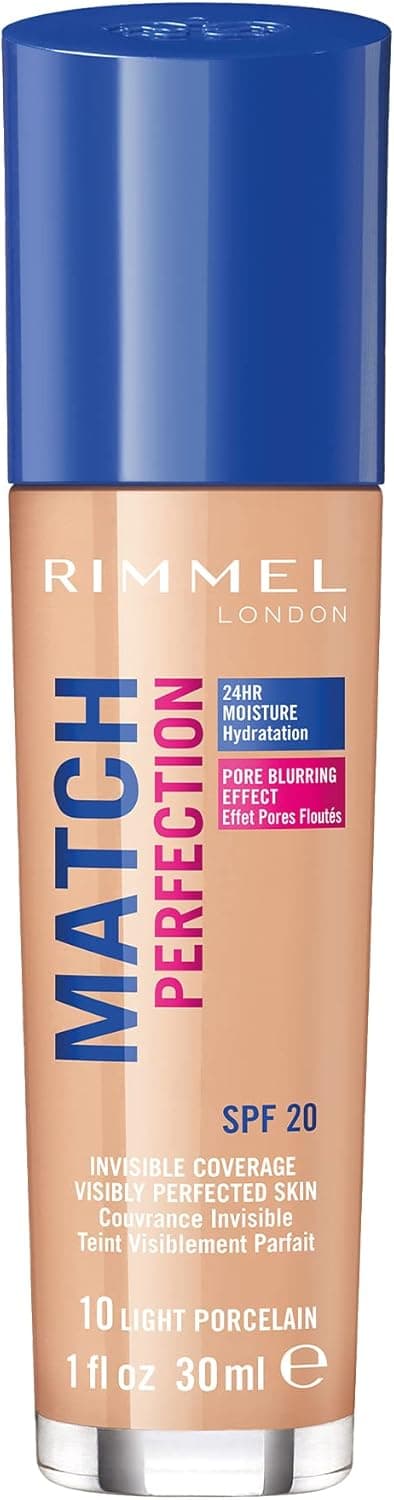 Rimmel London Match Perfection base de maquilhagem, 10 Porcelain, 30 ml