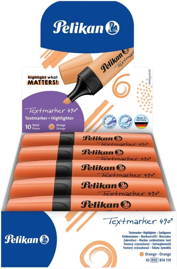 Marcador pelikan fluorescente textmarker 490 laranja, 10 unidades
