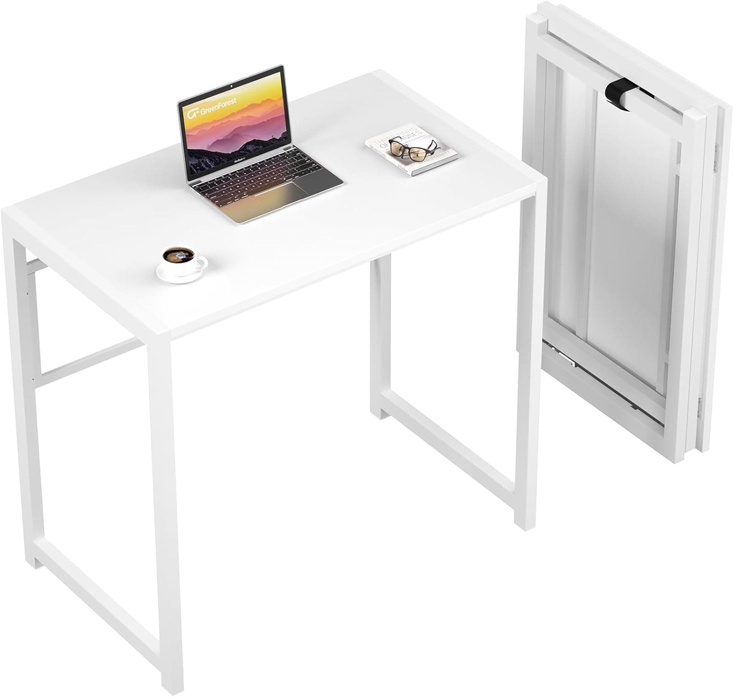 GreenForest Mesa dobrável sem montagem, 80 cm mesa de pequeno espaço, economizar espaço secretária de computador doméstico, branco