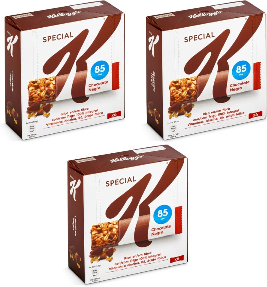 Kellogg's Special K | Barras de chocolate preto, pack de 6 unidades de 21 g, 3 caixas