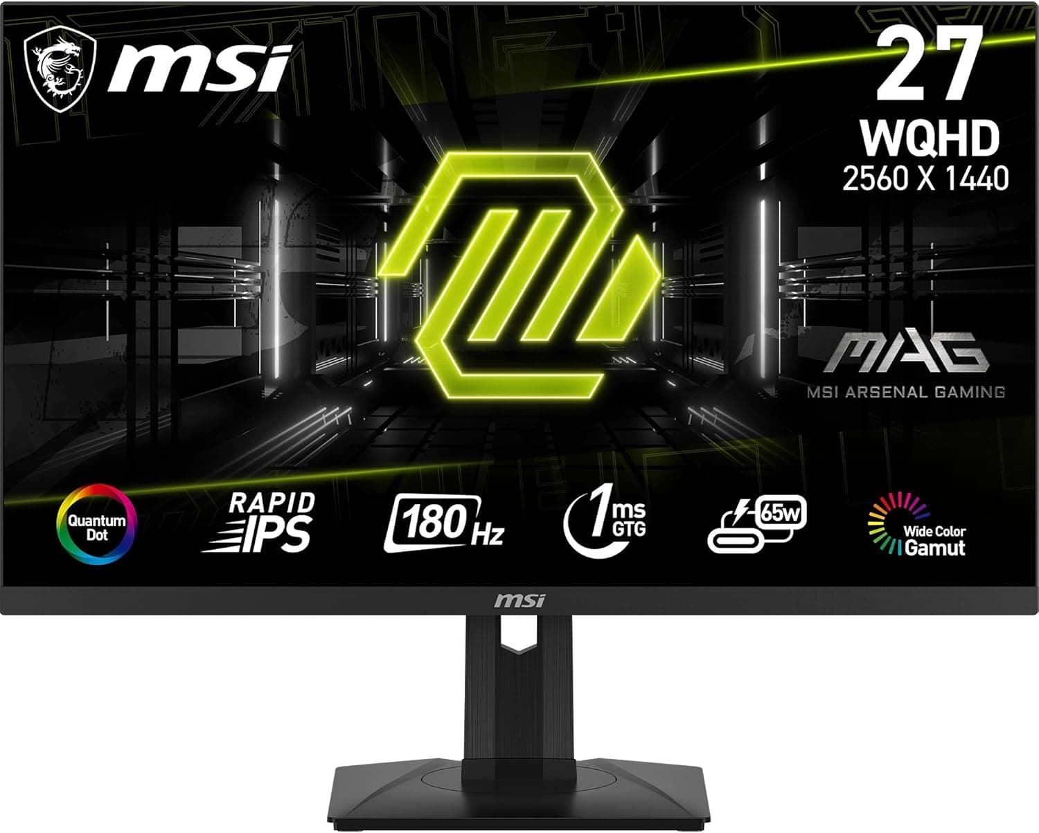 MSI mag 274QRF QD E2 Monitor de jogos de 27" (69 cm), WQHD (2560 x 1440), Rapid IPS, QD, 180 hz, DisplayHDR 400, 16:9, FreeSync Premium, USB Type-C, casual. DisplayP. ort 1.2a e HDMI 2.0b