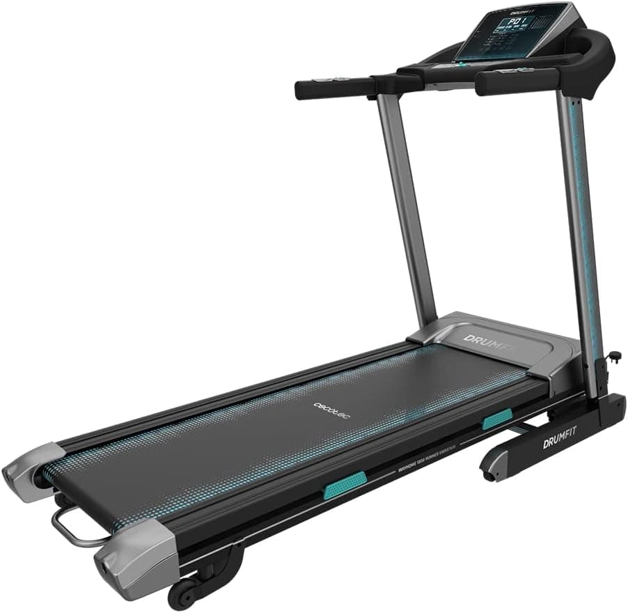 Esteira Dobrável Cecotec DrumFit WayHome, Incline, Cinto de Massagem, Halteres e Barras de Espuma, 1-18 km/h, 12 Programas, Ampla Superfície de Corrida