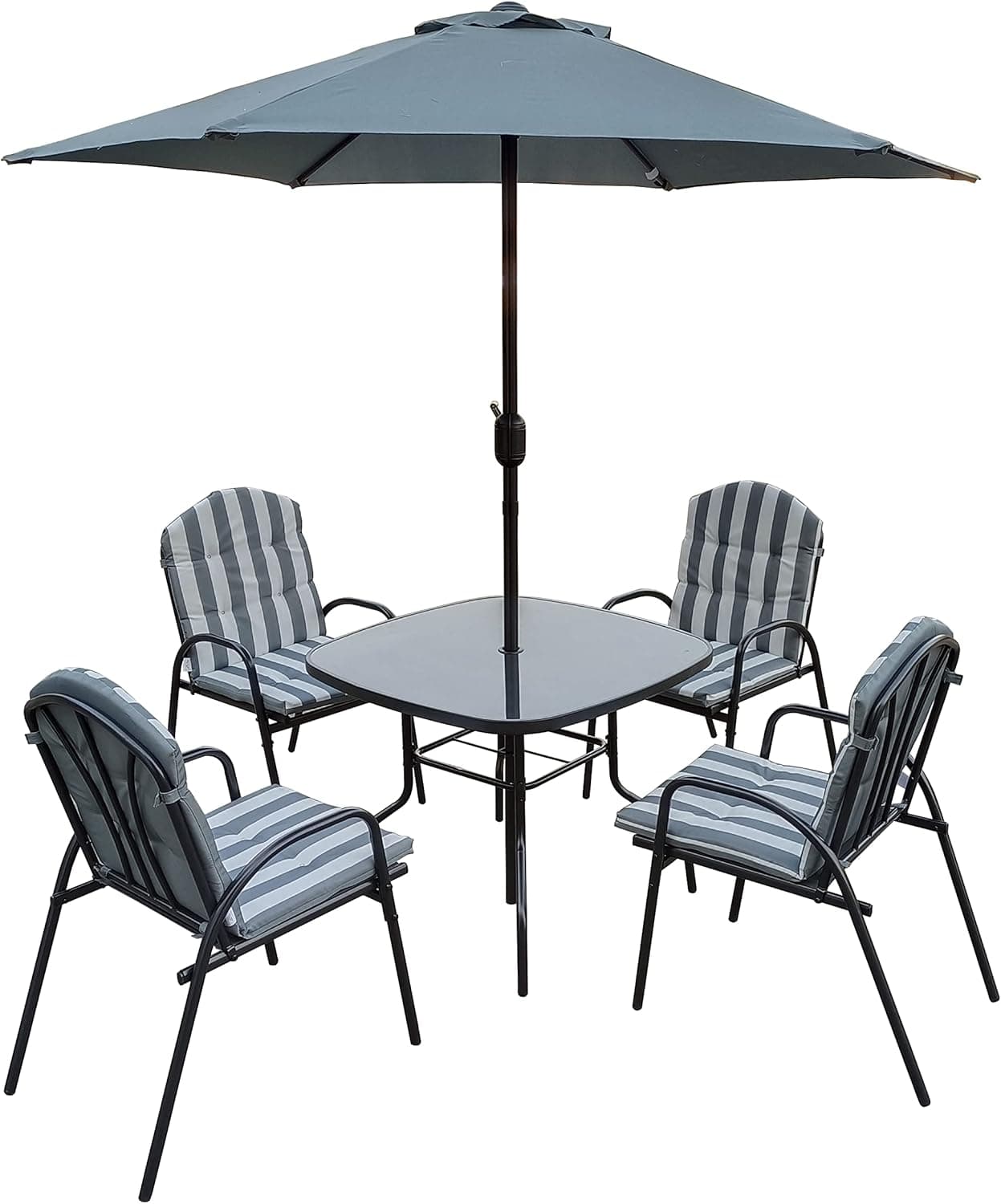 KG KITGARDEN Conjunto de varanda/terraço, 1 mesa centro, 4 poltronas e 1 guarda-sol, cinzento, conjunto Dakota