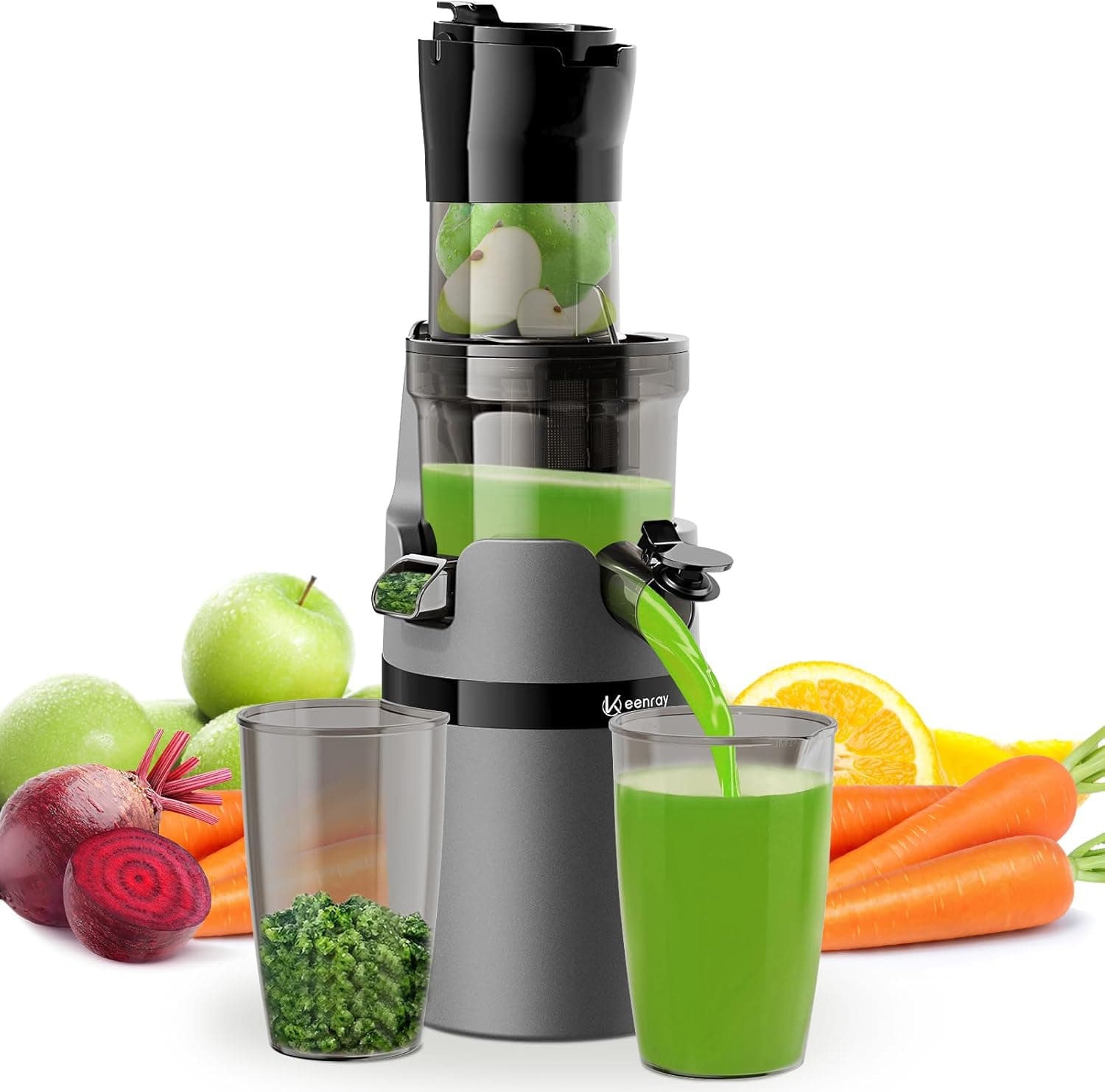 Keenray Slow Juicer Machine, extrator de legumes e sucos com função reversa, 90% sumo alto Yeild, fácil de limpar (incluindo pincéis)