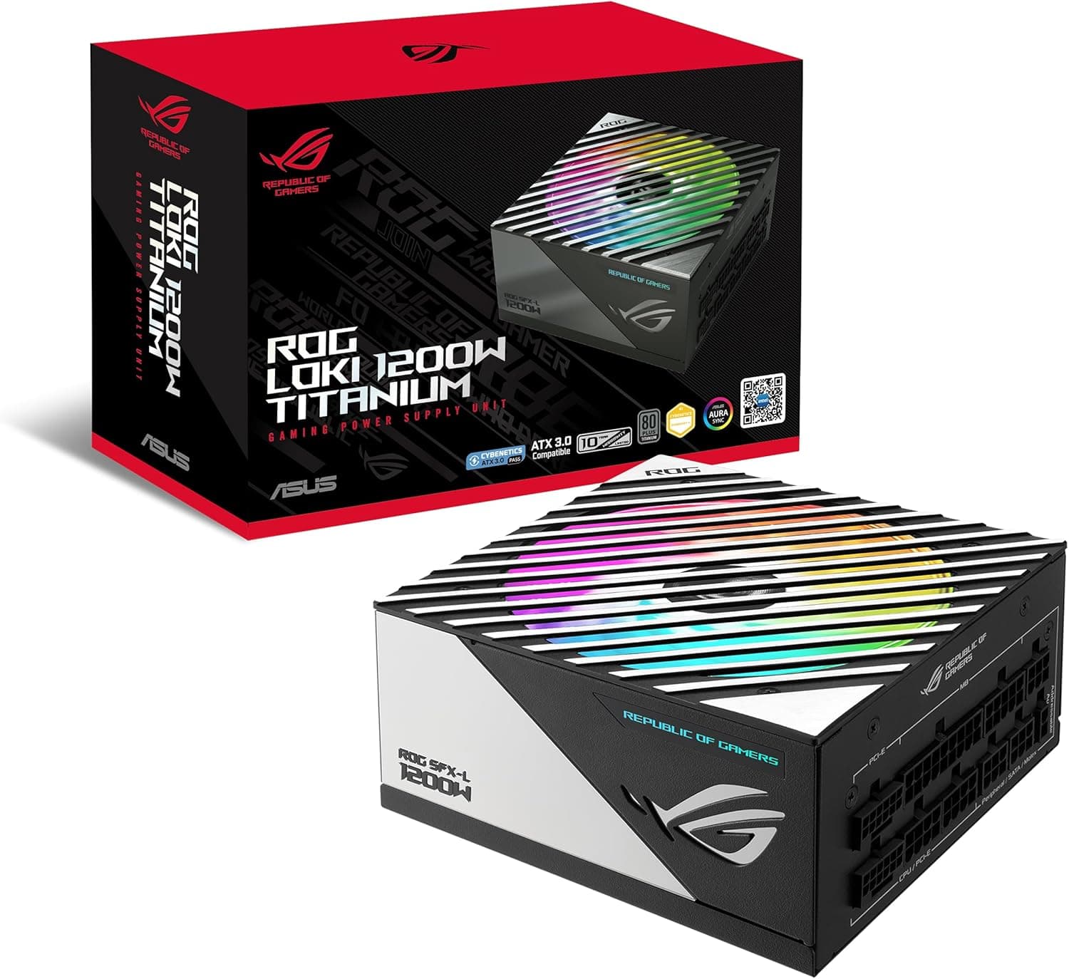 ASUS ROG Loki SFX-L 1200 W Titanium Fonte de alimentação totalmente modular, 80 Titanium, ventilador ARGB PWM de 120 mm, Aura Sync, compatível com ATX 3.0, compatível com PCIe 5.0