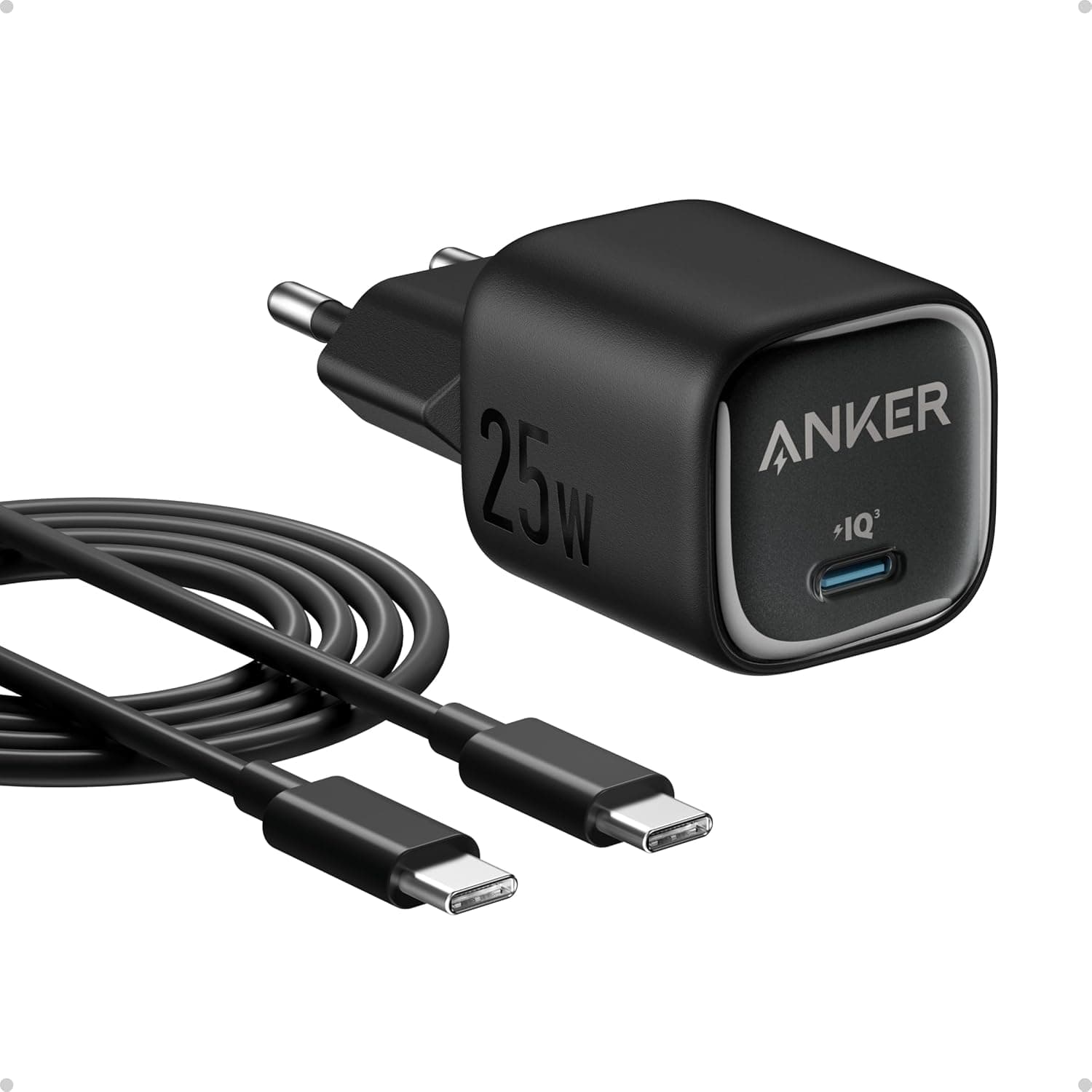 Anker Carregador USB C de 25 W com bloqueio compacto, suporta carregamento rápido PPS para Galaxy S24/Z Fold/Z Flip/Tab, iPhone (cabo USB C de 1,5 m incluído)