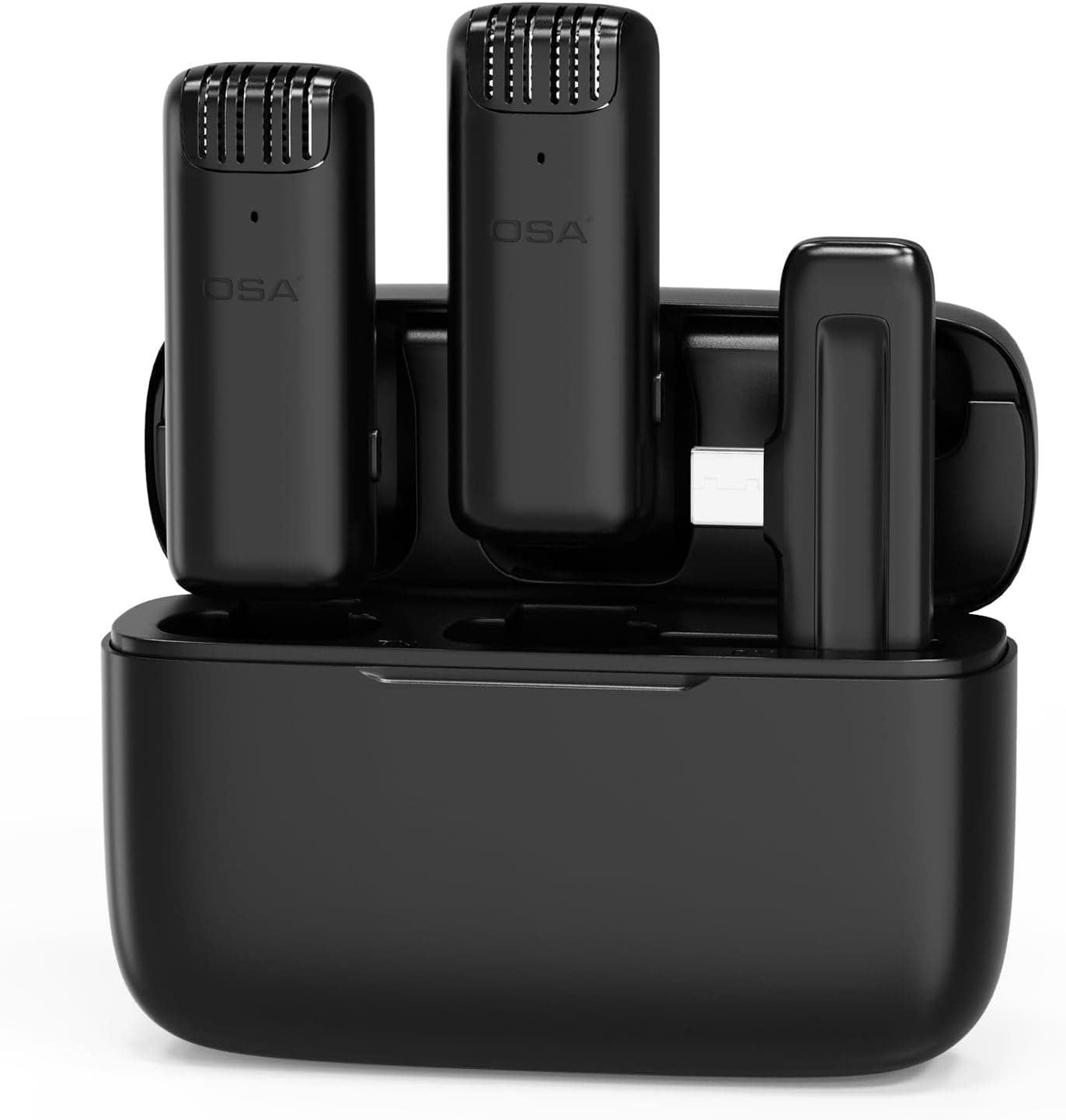 OSA Microfone sem fios lapela para iPhone 15/16 Android computador microfone Lavalier sem fios com Puer to USB tipo C para gravação de vídeo, conjunto de 2, nível de cancelamento de ruído ajustável