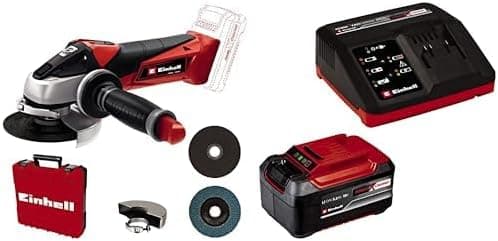 Einhell Amoladora angular com bateria TE-AG 18/115 Li-Solo Acc Power X-Change (18 V, 115 mm de diâmetro do disco, profundidade de corte de 28 mm, arranque suave, incl. Disco,) + Starter Kit 5,2 Ah