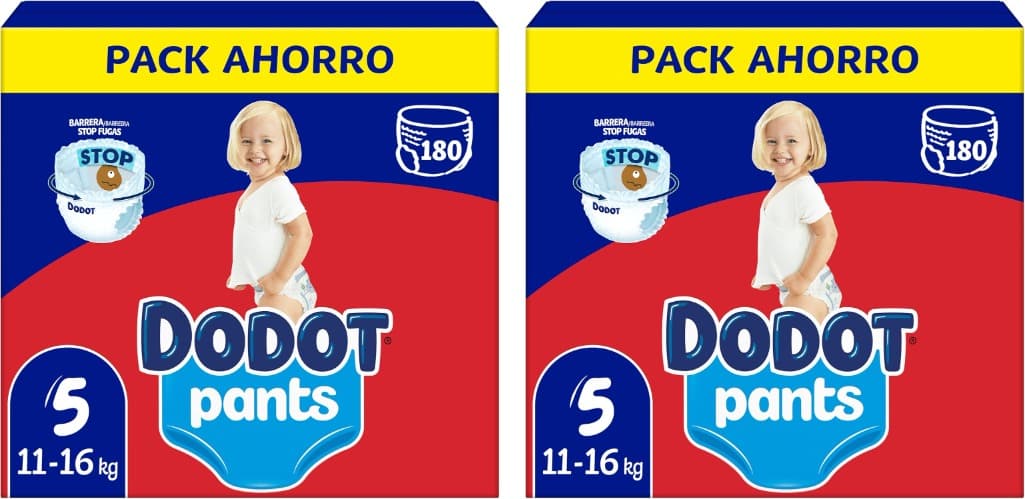 Dodot Pants para bebés fraldas, tamanho 5, 12-17 kg, 180 fraldas, fraldas-cuecas com ajuste 360° anti-fugas, pack mensal