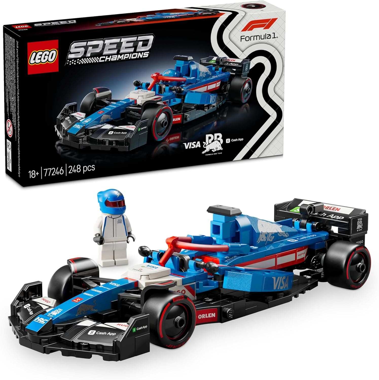 LEGO Speed Champions Carro de corrida Visa Cash App RB VCARB 01 F1 Maquete para construção de adultos de fórmula 1 com 1 mini figura de piloto, presente para homens e mulheres, pais e maridos 77246