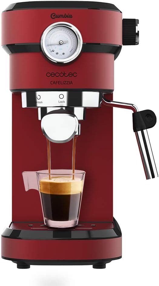 Cafeteira Cecotec Express com Manómetro Cafelizzia 790 Shiny Pro. Braço com Saída Dupla e Dois Filtros, Pressão de 20bar, Tanque Removível de 1.2L, 1350W