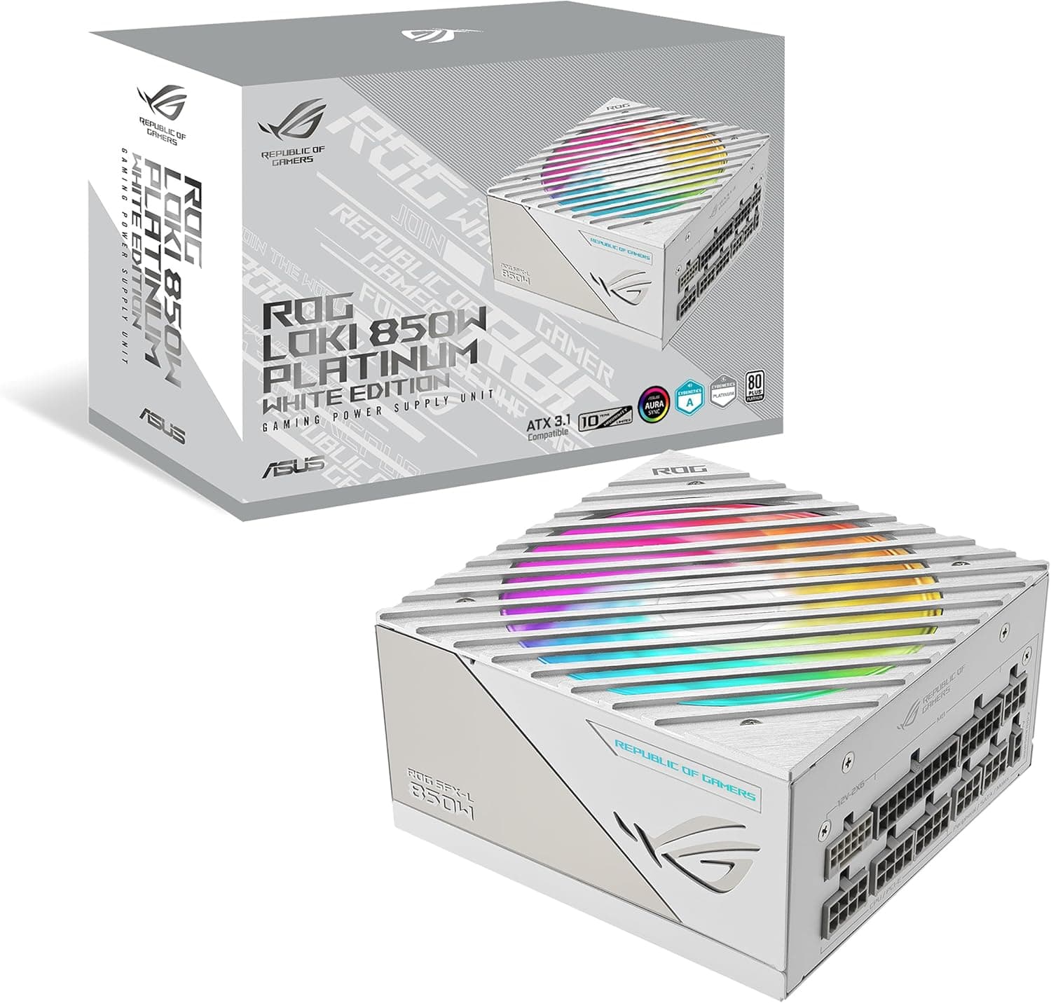 ASUS ROG Loki SFX-L 850W Platinum White Edition | Fonte de alimentação modular 80 Plus Platinum com ventilador ARGB de 120 mm e compatibilidade ATX 3.1