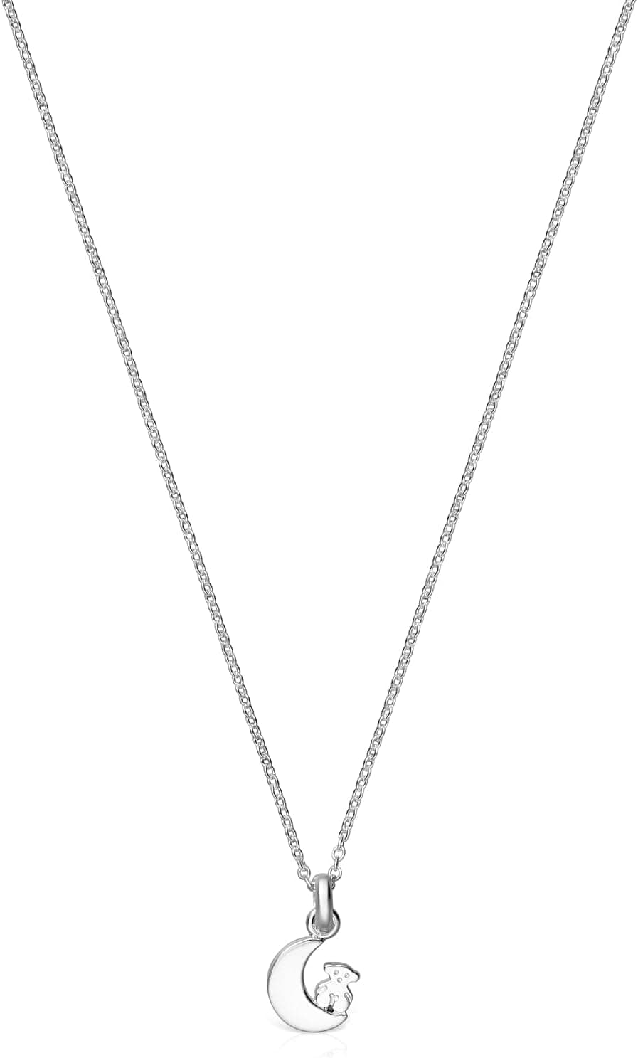 TOUS Colar de prata de primeira lei para mulher com pingente de lua de 12 mm, 45 cm de comprimento, delicado e elegante, coleção noturna, Prata esterlina
