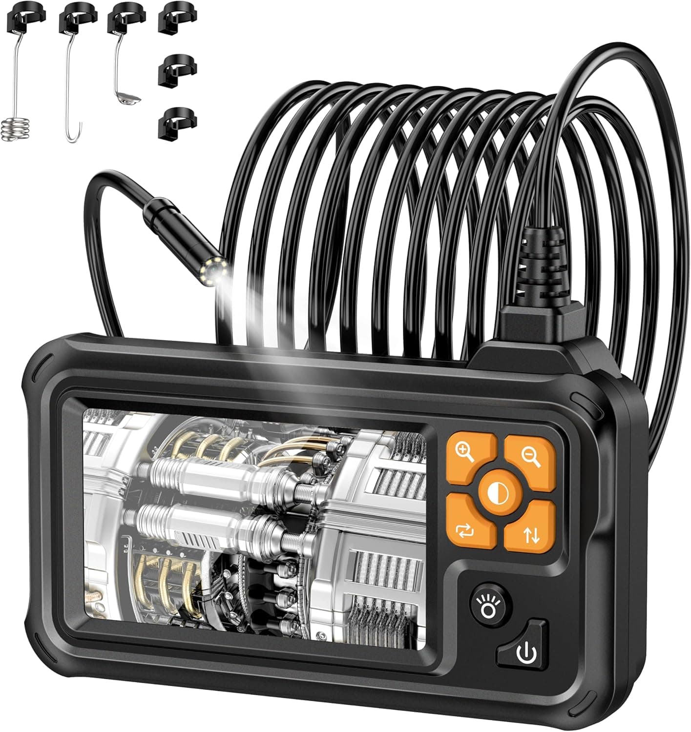 Lightswim - Boroscópio digital industrial HD 1080P, câmara de inspeção endoscópica IPS de 4,3 polegadas com esgoto de cobra impermeável IP67 de mão com 8 luzes LED, cabo semirígido de