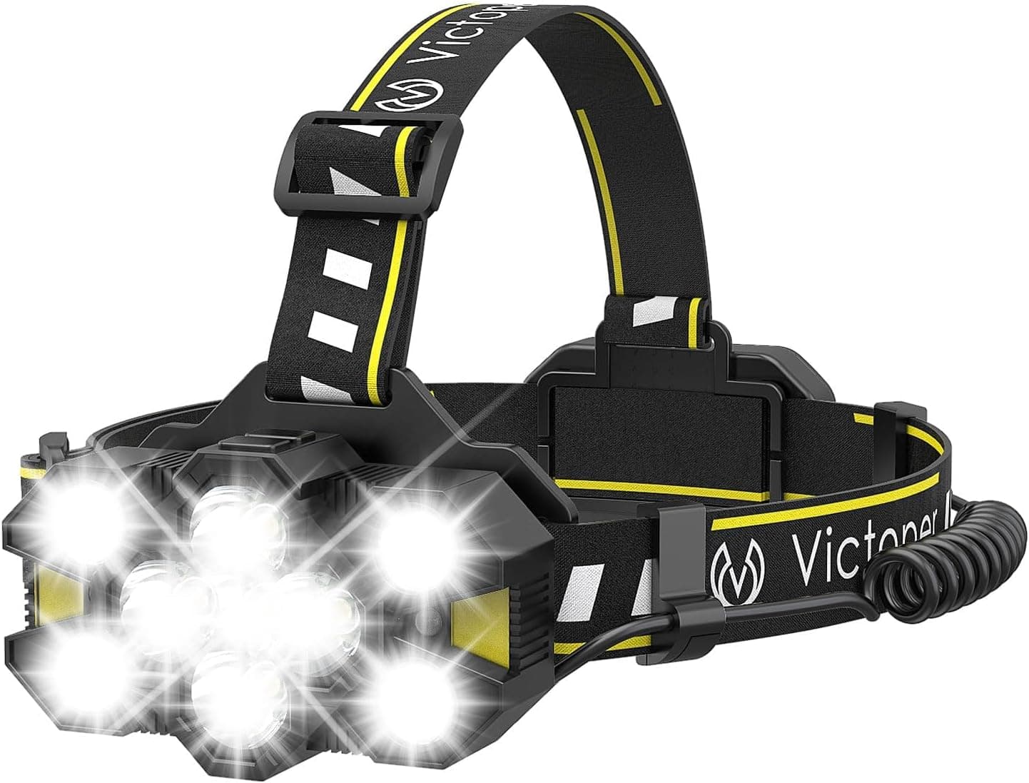 Victoper Head Torch LED Farol Recarregável 22000 Lúmens 10 Modos IPX4 À Prova D'Água Farol, Farol LED Recarregável Adequado para Camping, Pesca, Trekking