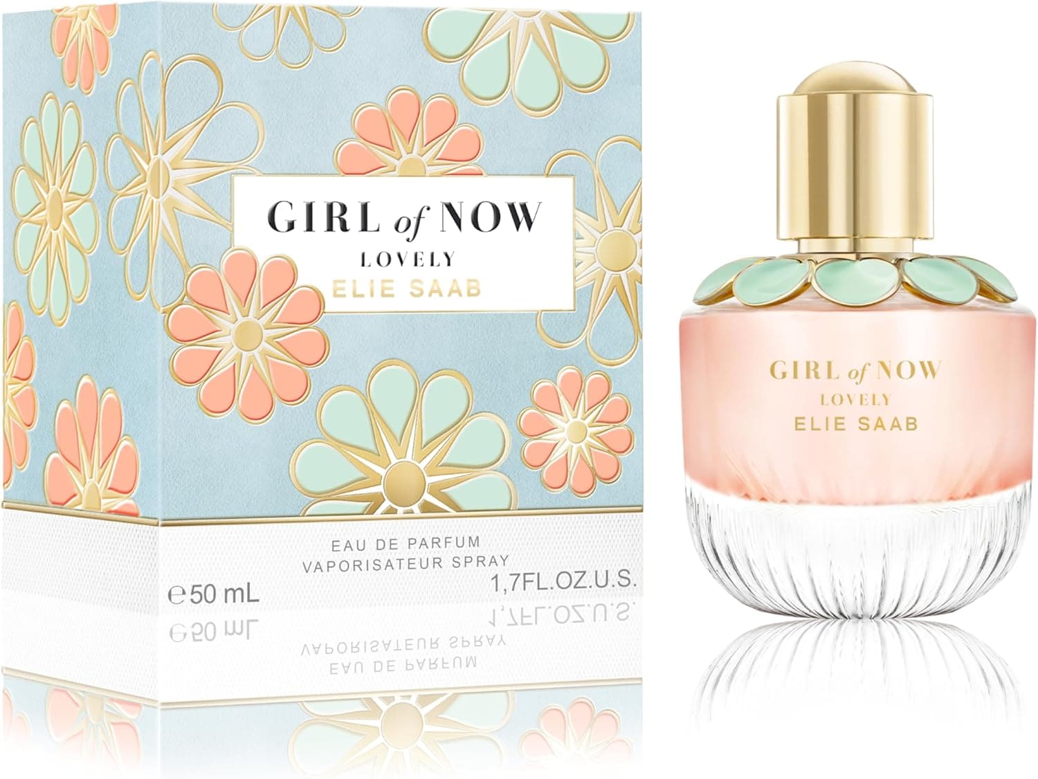 Elie Saab Girl of Now Lovely 50 ml, Eau de Parfum para mulher, fragrância floral Gourmand – Notas fervescentes de mandarina, pêra, flor de Ormond e fava-Tonka, garrafa de vidro transparente