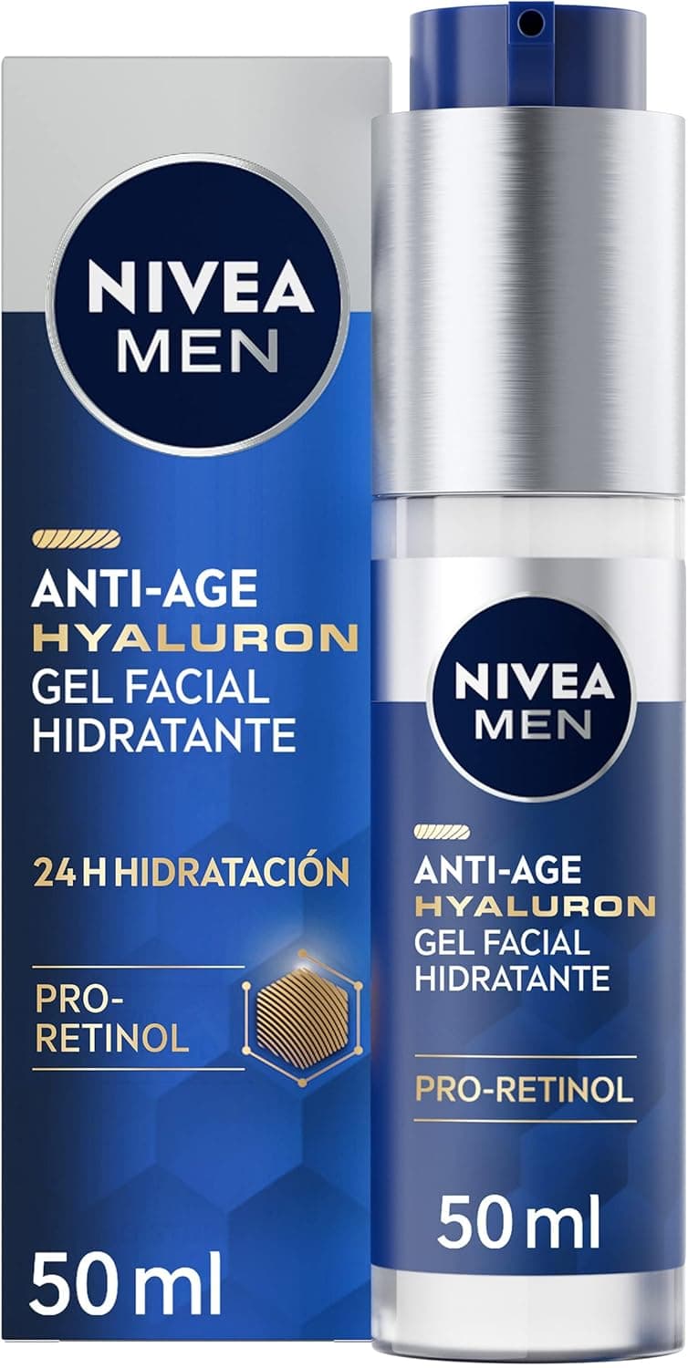NIVEA MEN Hyaluron Gel facial hidratante anti-idade (1 x 50 ml), gel reafirmante que reduz as rugas, gel para homem com ácido hialurónico