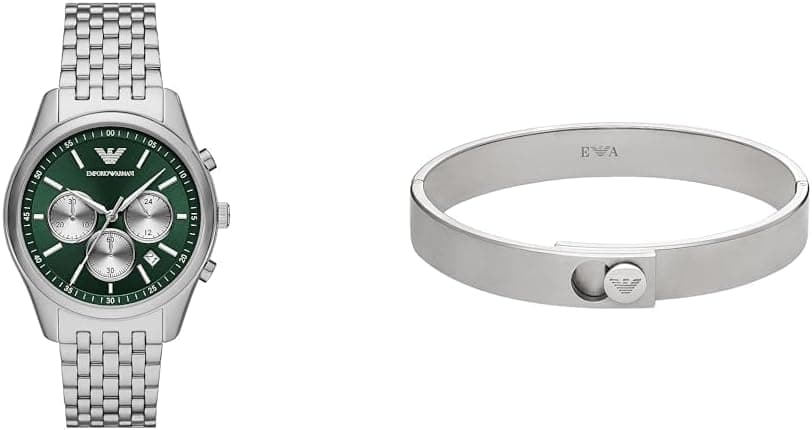 EMPORIO ARMANI Relógio e pulseira para homem, aço inoxidável prata, conjunto