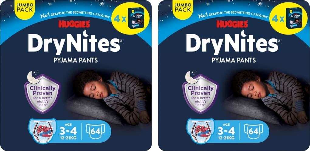 Huggies DryNites | Cuecas absorventes para noite para crianças 16-23 kg, 64 unidades x 2