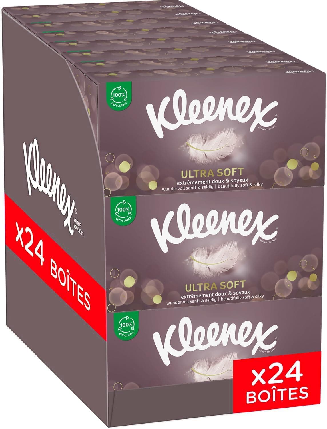 Kleenex Caixa Ultrasoft lenços de papel ultra-macios e sedos, 24 caixas de 64 serviços, total 1536 lenços de papel