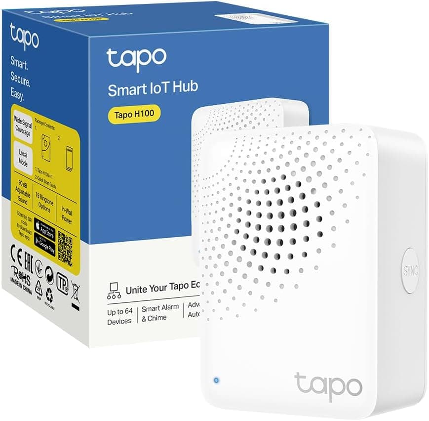 Tapo H100 – Concentrador inteligente com 19 tons, controlo centralizado da casa inteligente, conexão Wi-Fi até 64 dispositivos, alarme inteligente, Plug & Play