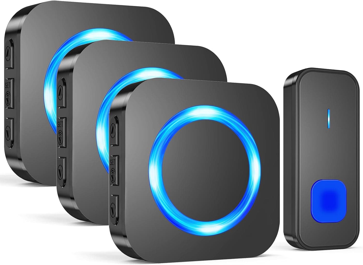 SURFOU | Campainha sem fios à prova de água com 400 m de alcance, 55 melodias, 5 níveis de volume, LED e 3 recetores