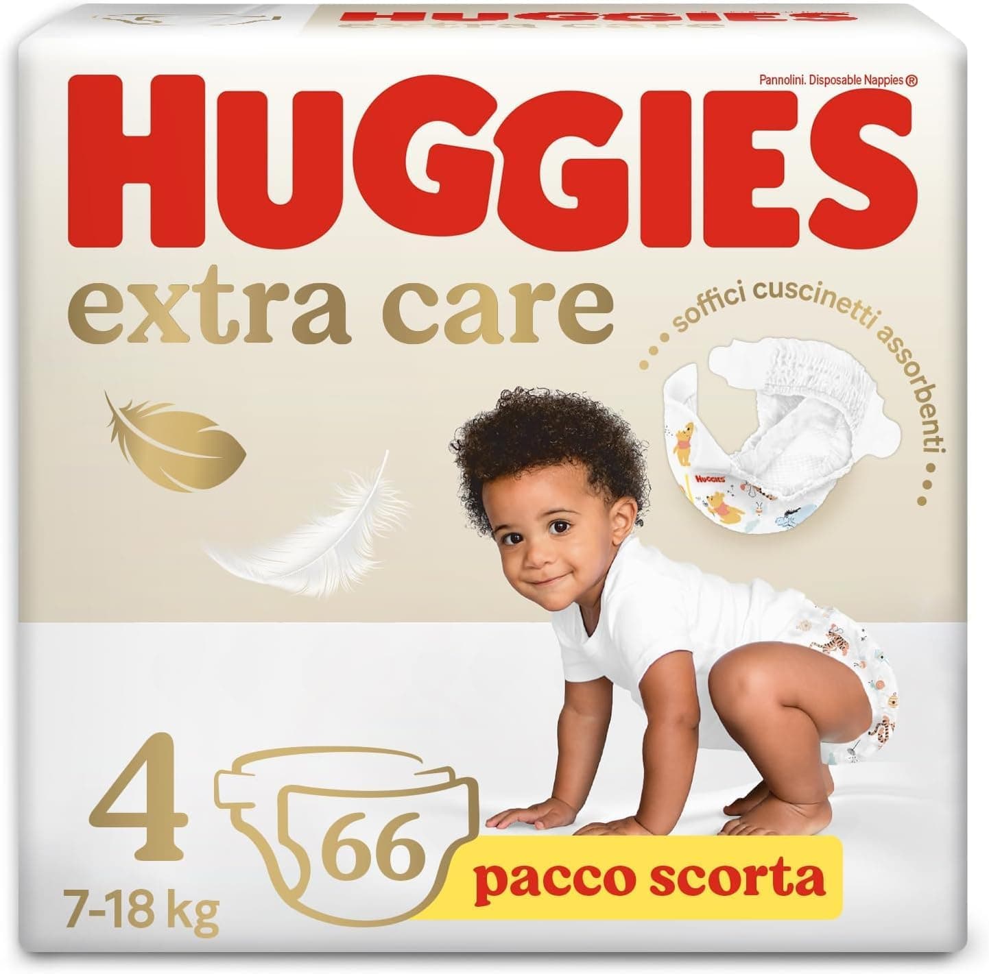 Huggies Fraldas extra care, tamanho 4 (8-16 kg), pacote de 66 fraldas