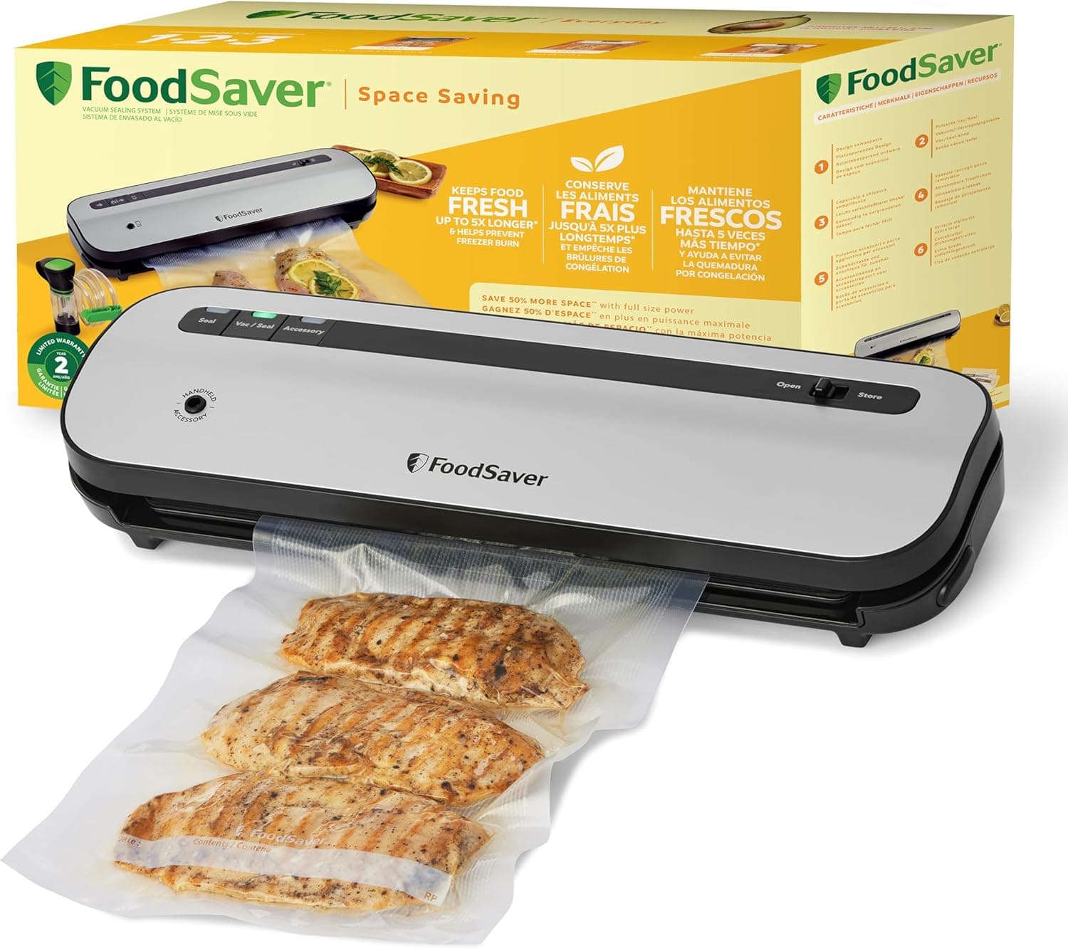 FoodSaver VS1290X | Máquina de selar a vácuo compacta com rolo e sacos incluídos para conservação de alimentos