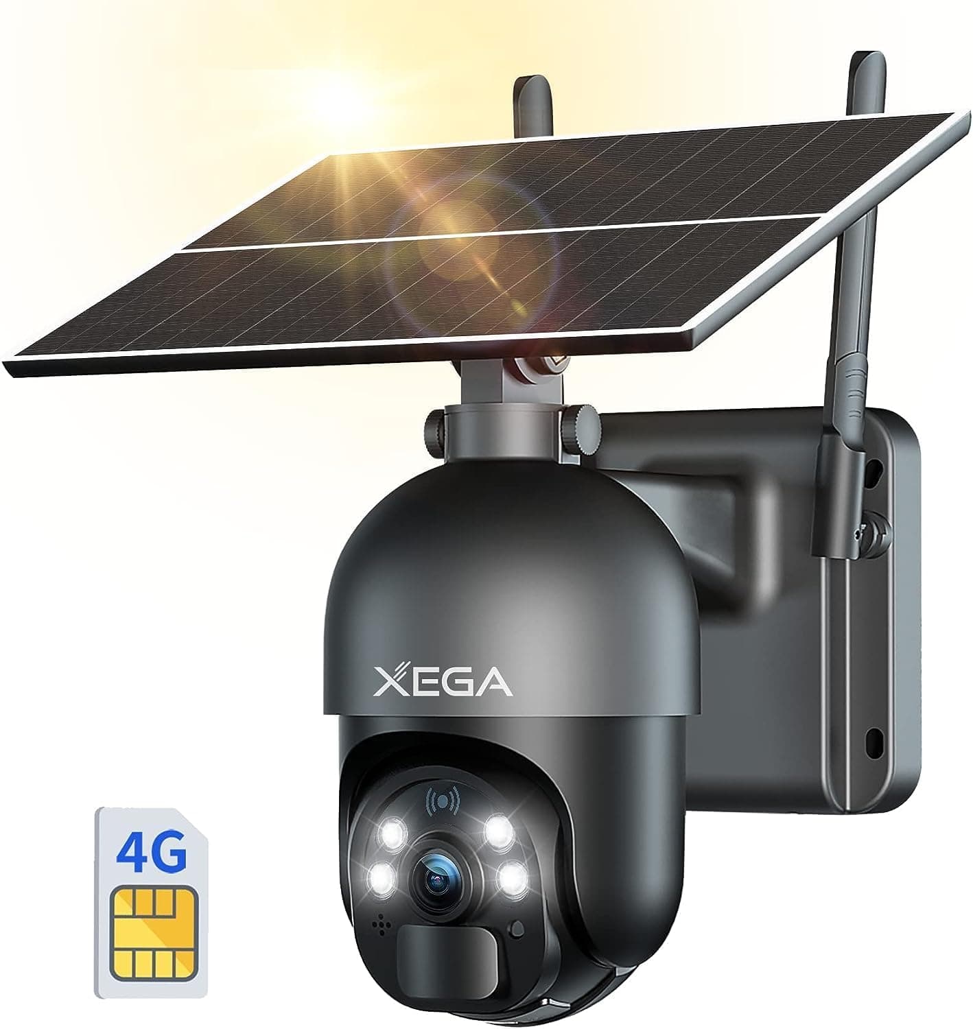 Xega 3G/4G LTE 2K câmara de segurança sem fios para exteriores com energia solar, 355 °/95°, sensor de movimento PIR, visão noturna, conversação bidirecional, cartão SIM incluído