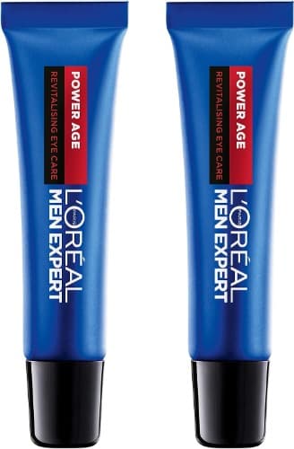 L'Oréal Creme para o contorno de olhos para homem, cuidado com olheiras com ácido hialurónico para combater o envelhecimento, para peles secas e apagadas, homem Expert Power Age, 15 ml x 2