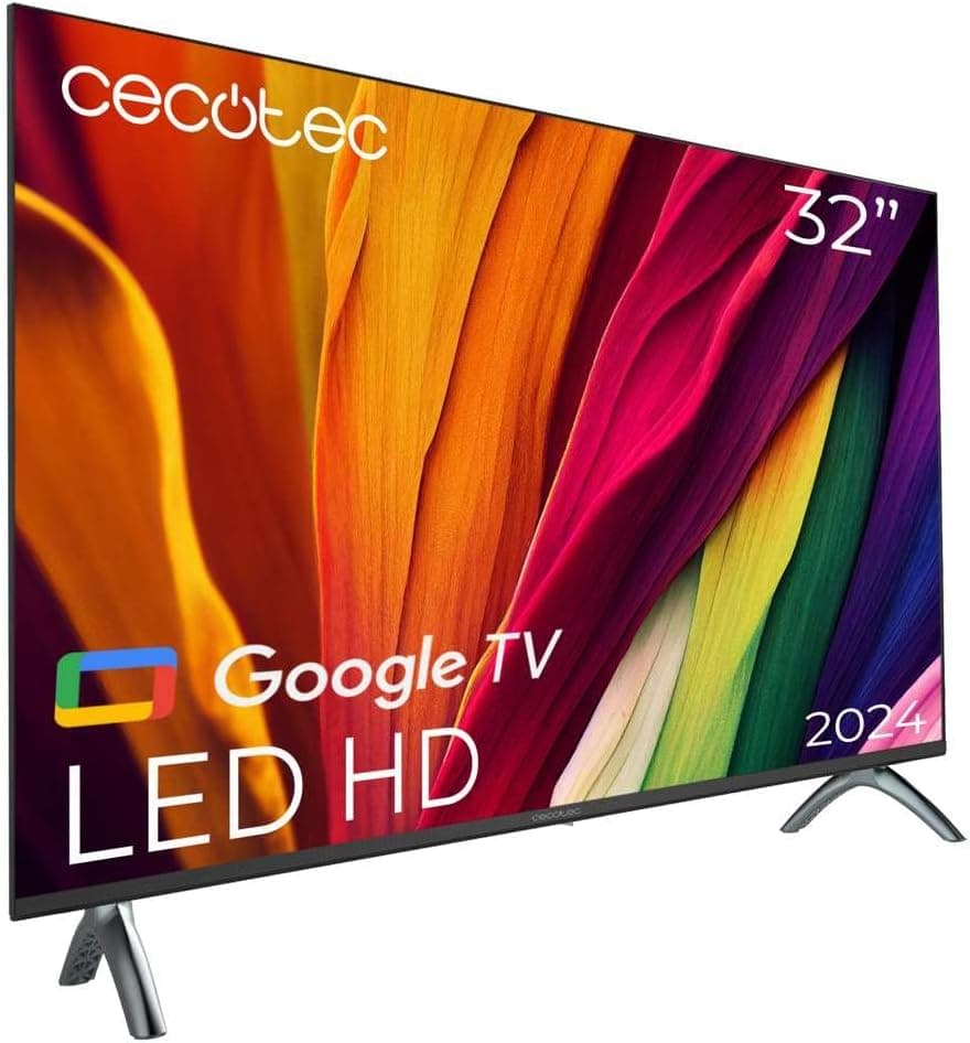 Cecotec Televisor LED de 32" Smart TV A4 Series ALH40032. Resolução HD, sistema operativo Google TV, Chromecast, Google Voice Assistant, sistema Dolby áudio e 16 GB de ROM