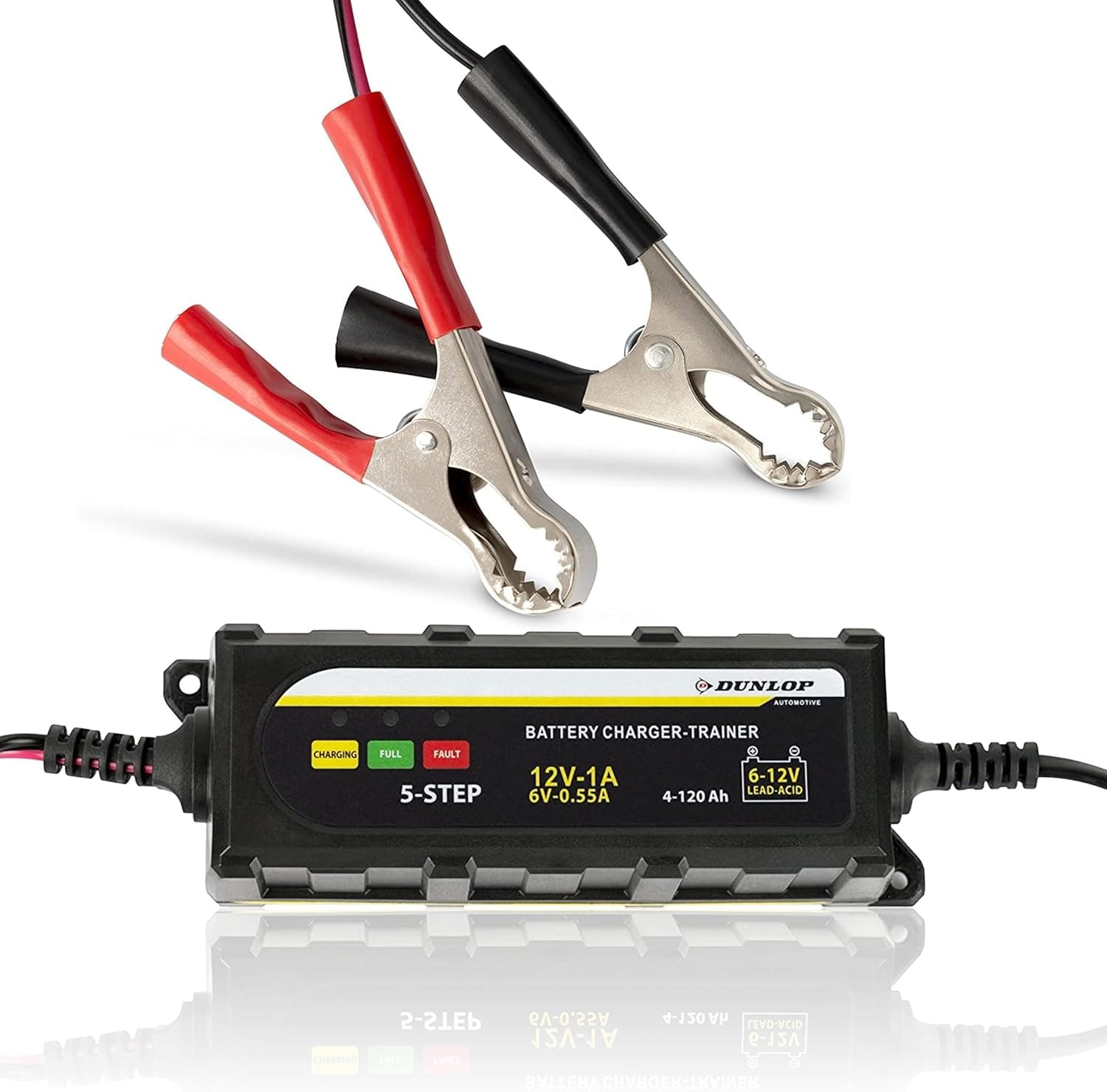 Dunlop Arrancador de baterias de carro - carregador de baterias carro com ecrã LED - carregador de bateria moto, carro e barco - certificado IP65 - com luzes indicadoras e cabos de arranque