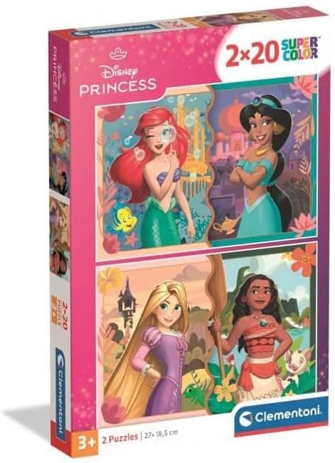 Clementoni - Puzzle Infantil, Princesas da Disney, 2 puzzles de 20 peças