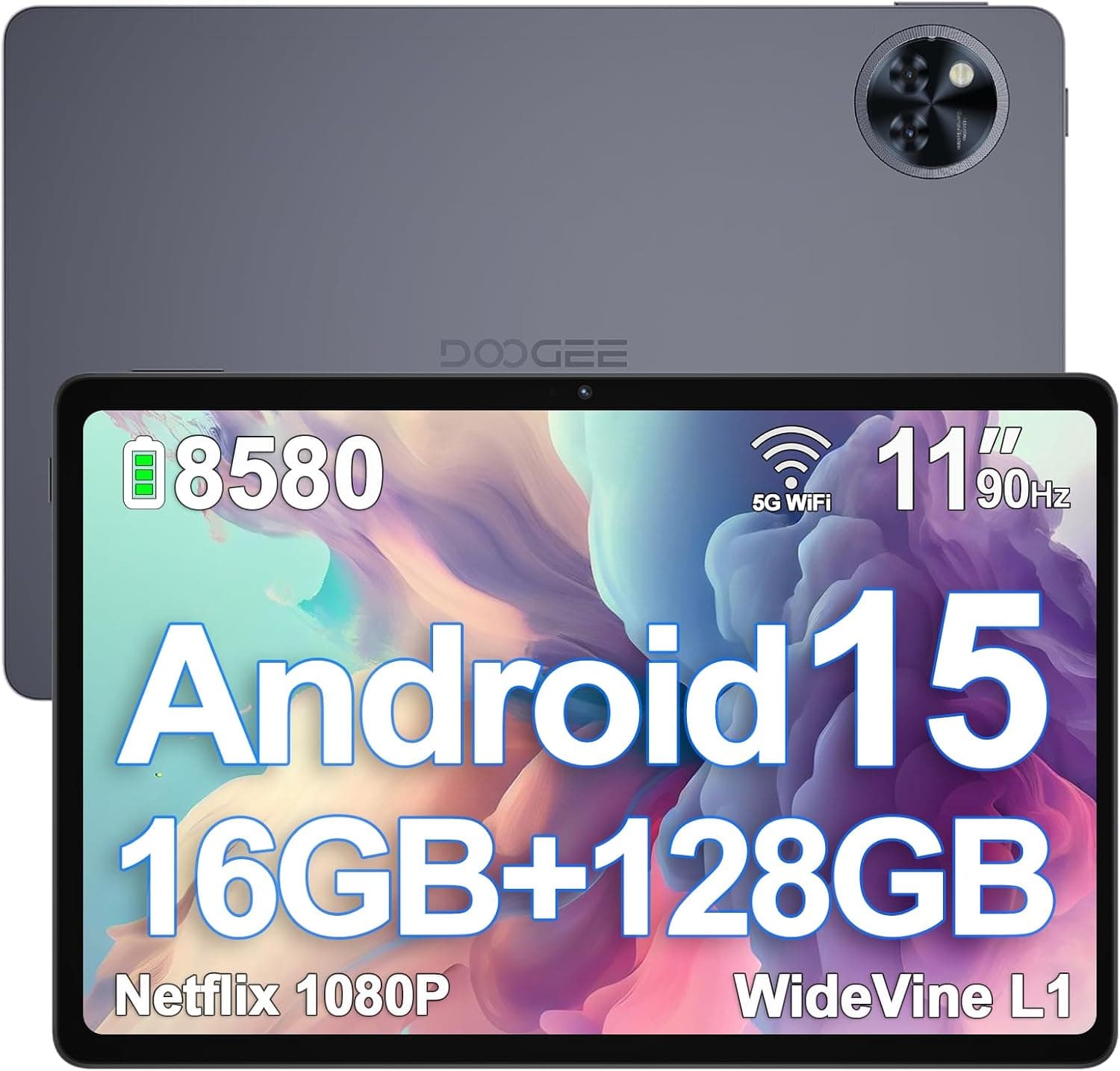 DOOGEE U11 Android 15 Tablet de 11 polegadas, tablet Octa-Core, 16 GB RAM+128 GB ROM/1TB TF, ecrã HD IPS / 90 Hz, 8580 mAh bateria, WiFi 2,4/5 GHz / Widevine L1/5 MP+13MP / Facial ID/GMS/BT5,0/3,5 mm