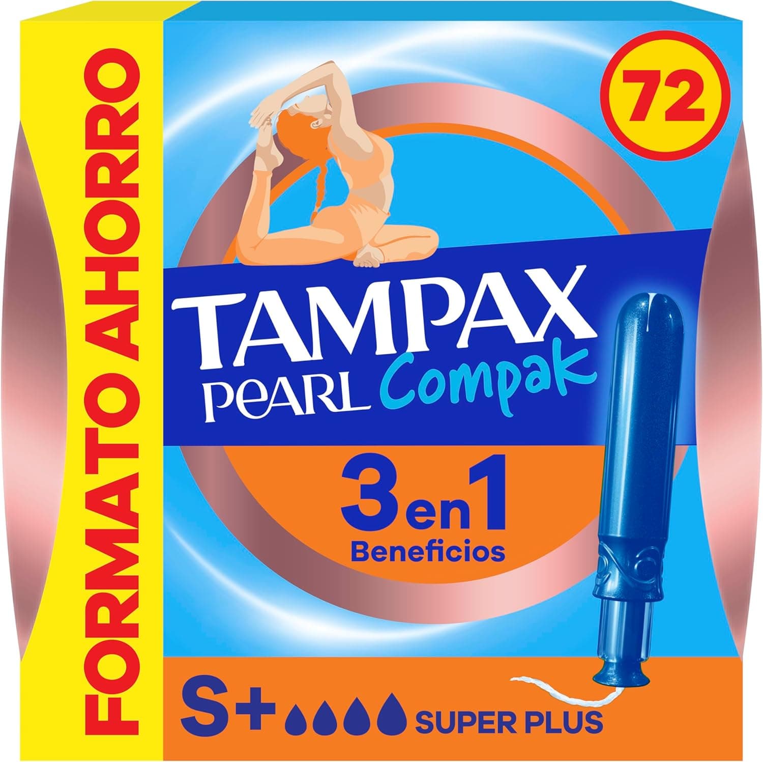 Tampax Pearl Compak Super Plus | Tampões com aplicador suave e proteção tripla contra fugas, pack de 72 unidades