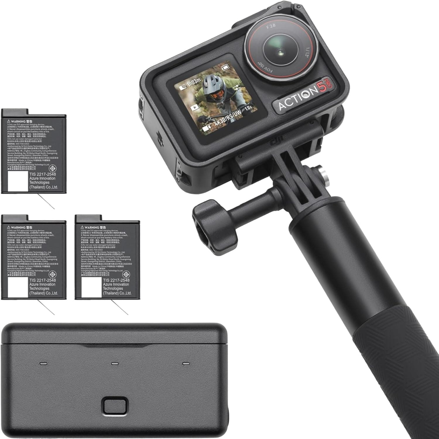 DJI Osmo Action 5 Pro Pack Aventura | Câmara desportiva com sensor 1/1.3, 3 baterias até 12 h, estabilização e 2 ecrãs táteis OLED