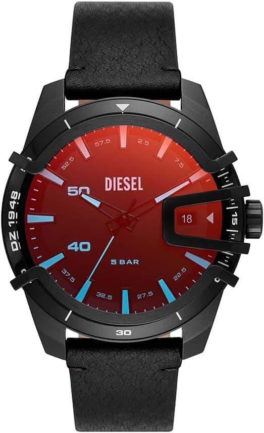 Diesel Caged Relógio para homem, movimento de quartzo com correia de silicone, aço inoxidável ou pele