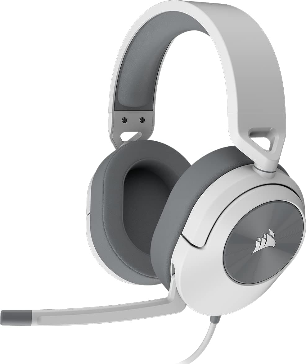 Corsair HS55 SURROUND Auriculares multiplataforma leves com cabo para jogos - som envolvente Dolby 7.1 - compatível com iCUE - PC, Mac, PS5, PS4, Xbox, Nintendo Switch, telemóvel - branco