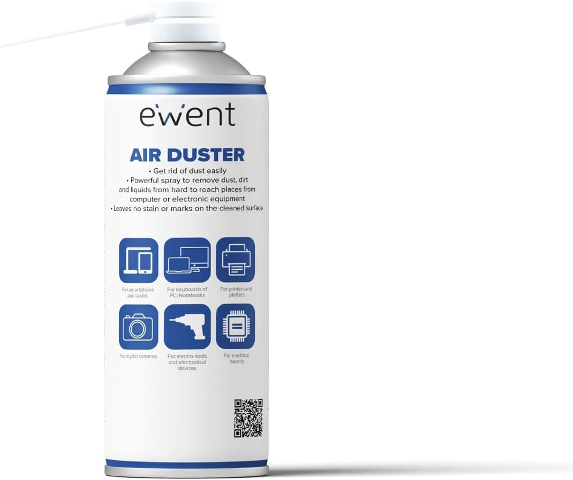Ewent Spray de ar comprimido para limpeza de teclados, computadores e acessórios, spray de ar comprimido, 400 ml, com palhinha longa para a limpeza de rachaduras mais difíceis