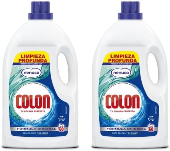 Colon Nenuco - Detergente para máquina de lavar roupa, adequado para roupa branca e colorida, formato de gel - 60 lavagens x 2
