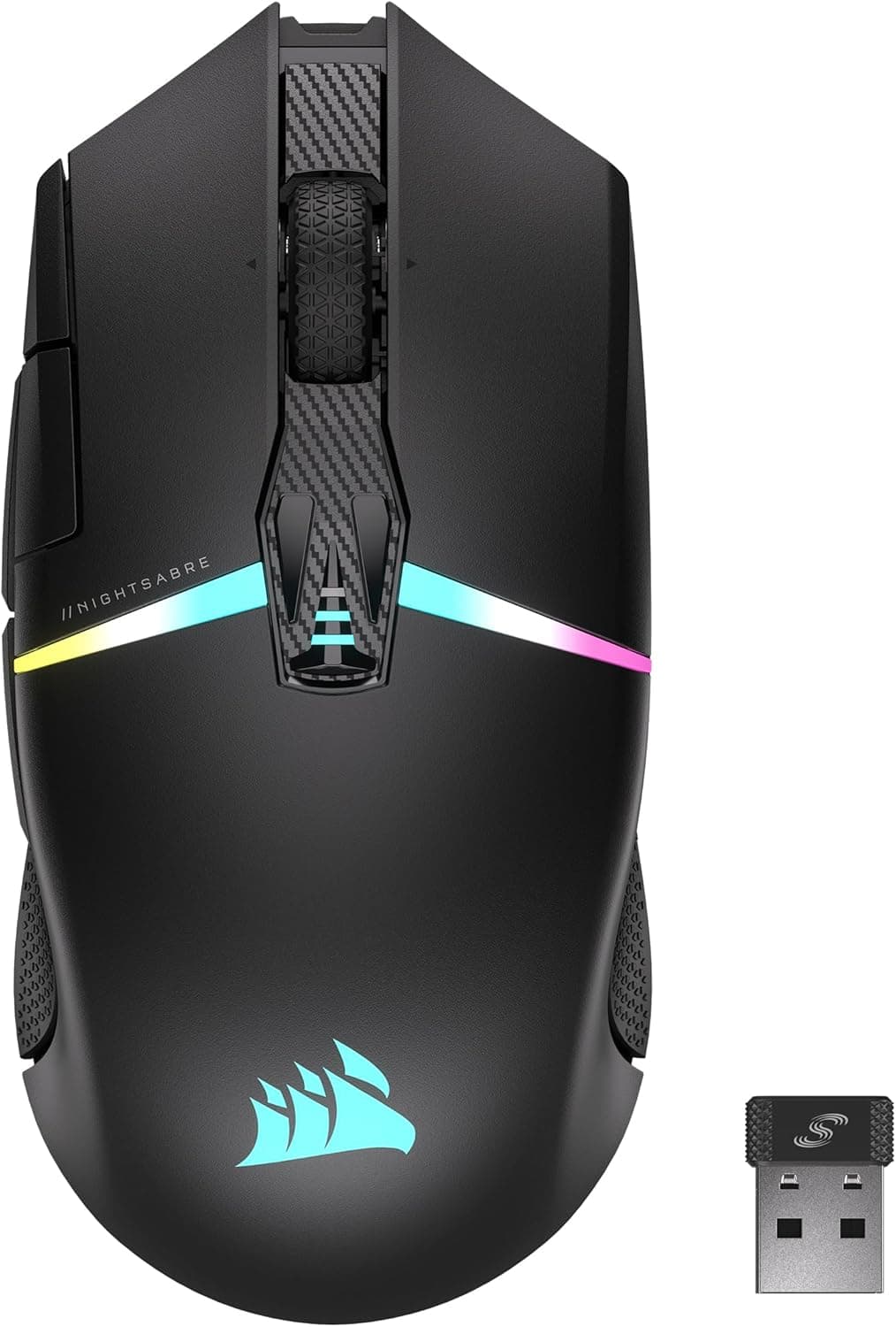 Corsair NIGHTSABRE WIRELESS RGB FPS/MOBA rato para jogos - 26.000 DPI - 11 botões programáveis - bateria até 100 hrs - compatível com iCUE - PC, PS5, PS4, Xbox - preto