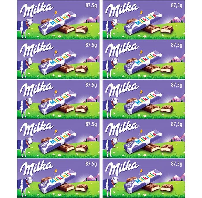 Milka Milkinis Mini barras de chocolate com leite dos alpes enchimento de creme láctea 87,5 g x 10