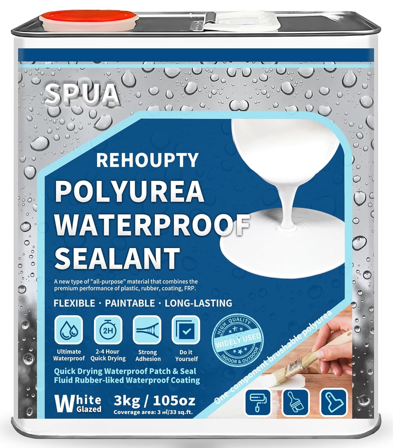 Selante impermeável, REHOUPTY 3 kg adesivo reparador de fugas revestimento impermeável, interior e exterior cola impermeável (branco brilhante)