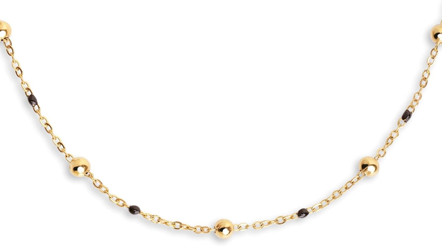 SINGULARU - Colar Dots L Black Enamel - Colar em aço banhado a ouro de 18 Kt - corrente de comprimento ajustável 40 cm