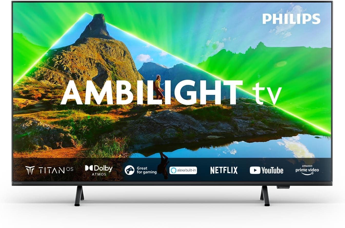 Philips Ambilight 50PUS8319 Smart TV 4K LED, Ecrã de 50" com plataforma Titan OS Pixel Precise Ultra HD e som Dolby Atmos, funciona com Alexa e com o assistente de voz Google - preto mate 