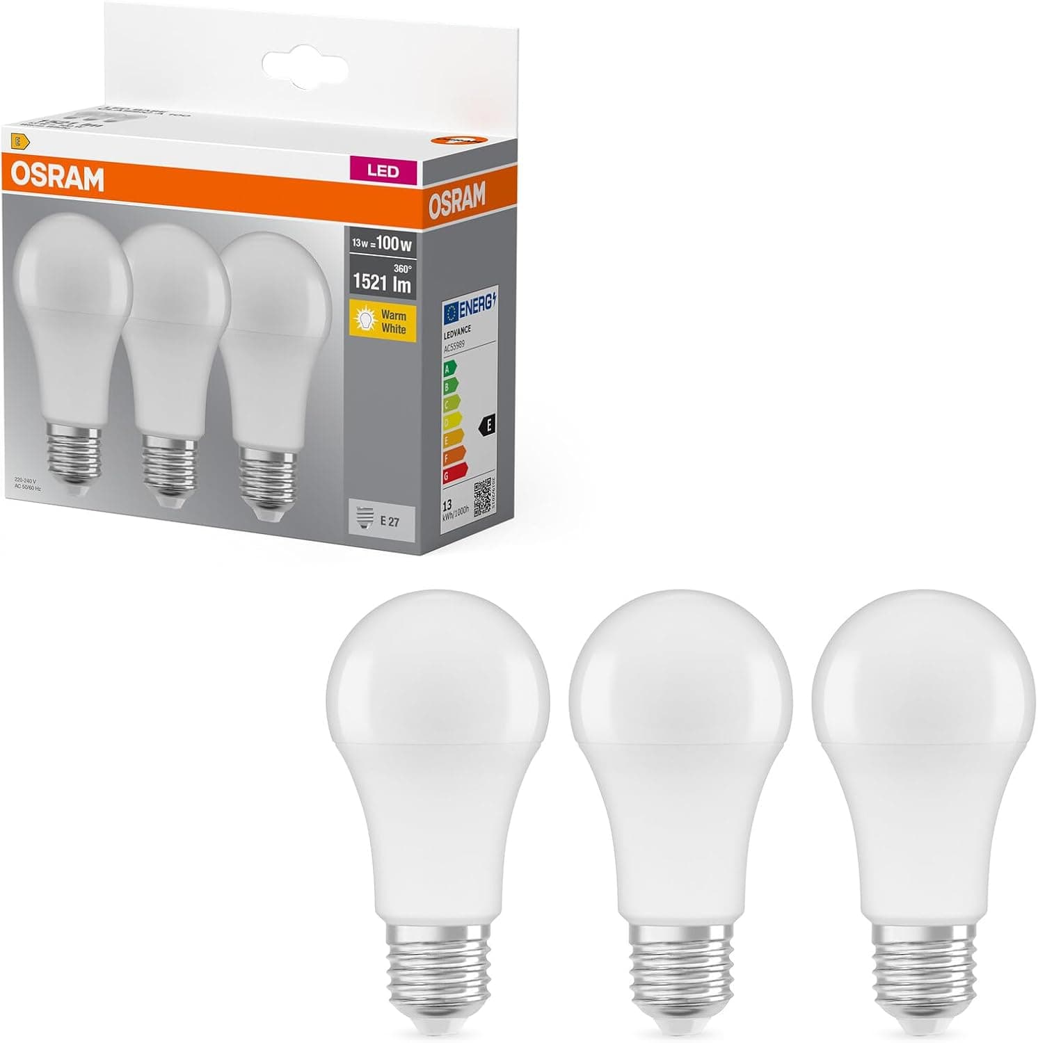 Osram 819412 Lâmpada LED E27, 13 W, branco, 3 unidades 
