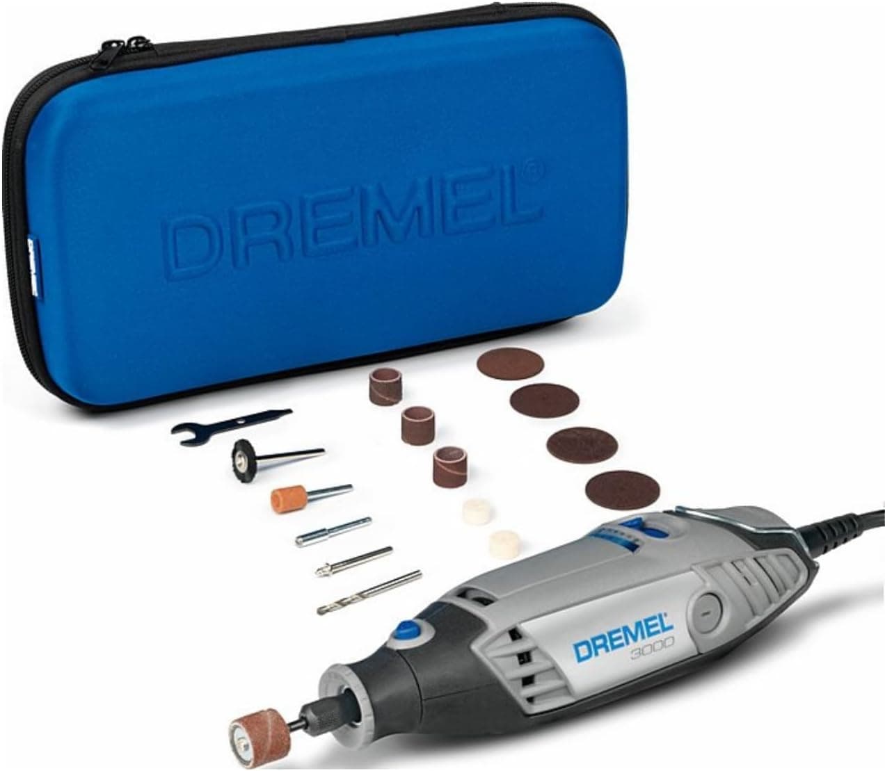 Dremel 3000 - Multiferramenta de 130 W, kit com 15 acessórios e estojo, velocidade variável de 10.000 - 33.000 rpm para esculpir, gravar, fresar, amolar, limpar, polir, cortar e lixar